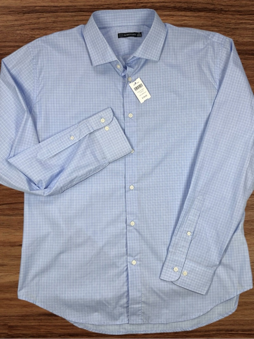 JB Britches Men’s Blue Check L/S Dress Shirt. Size 17 32/33